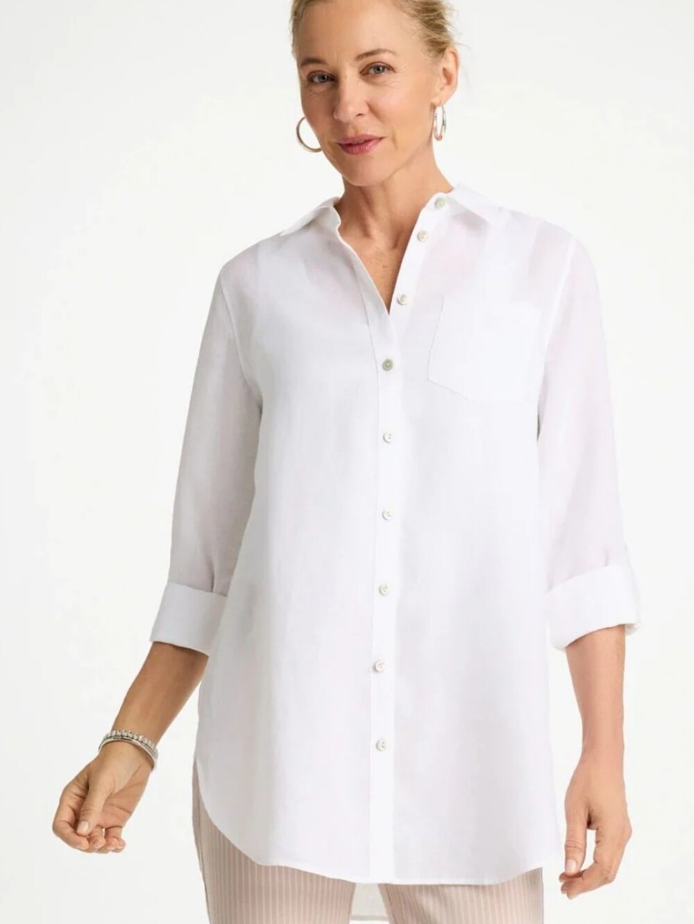 Chico's No Iron Linen Shirttail High Low Tunic Button Down New With Tags